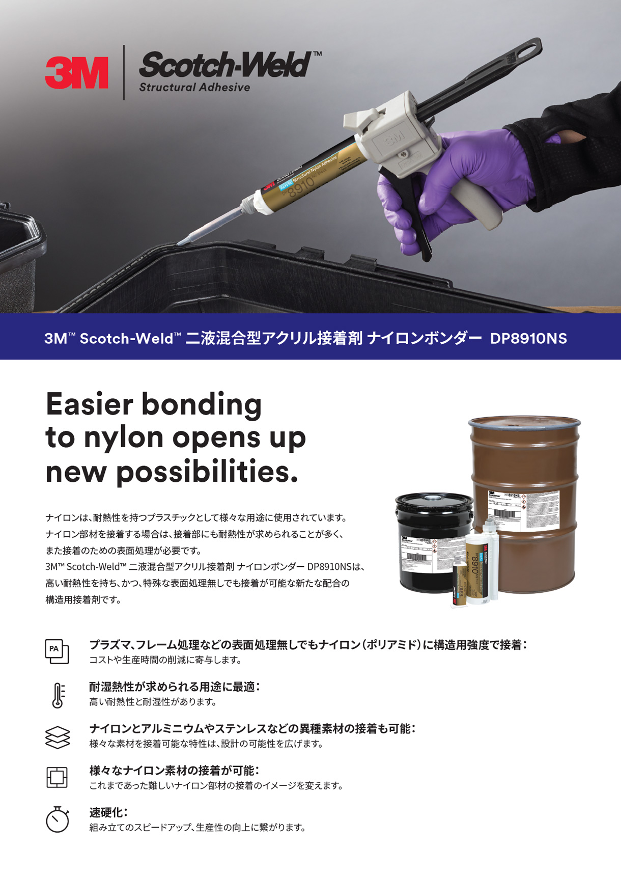 3M™ Scotch-Weld™ 二液混合型 アクリル接着剤 ナイロンボンダー DP8910NS